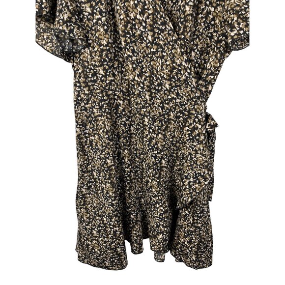 SHEIN Dress Women Short Sleeve Mini Ruffle V Neck Wrap Style Black Brown 12 Boho - Picture 3 of 13